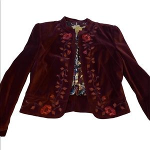 Lucky Brand dark wine/maroon velvet embroidered jacket